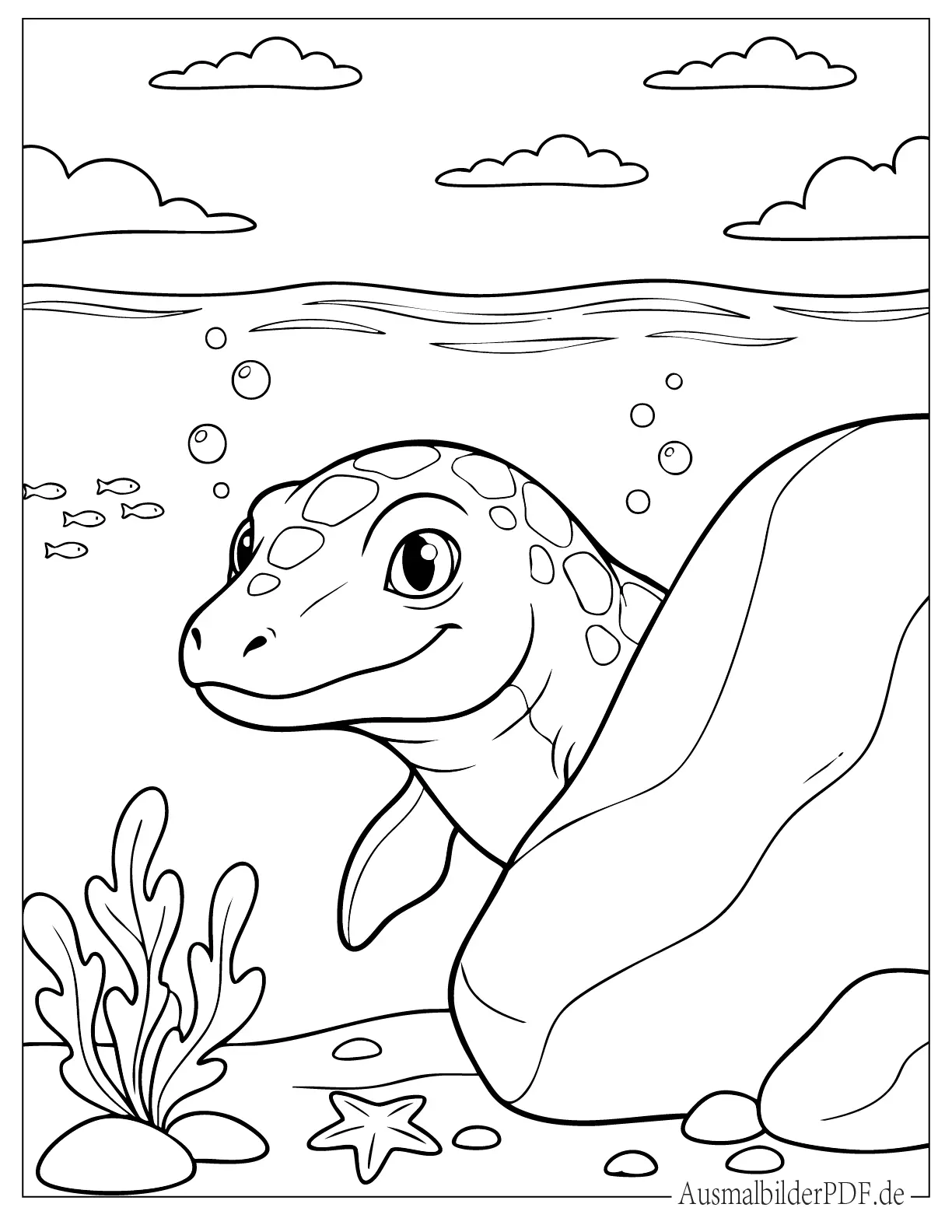 Kleiner Mosasaurus-Dino schaut hinter Felsen hervor zum Ausmalen