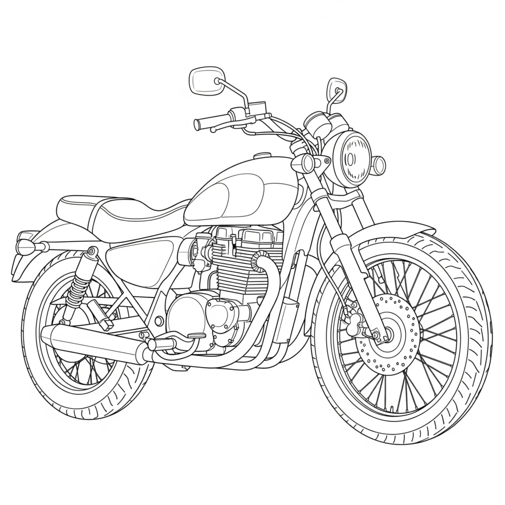10+ Motorrad Ausmalbilder (Gratis Malvorlage zum Ausdrucken) Diese Malvorlage zeigt ein klassisches Motorrad und ist perfekt für Kinder.