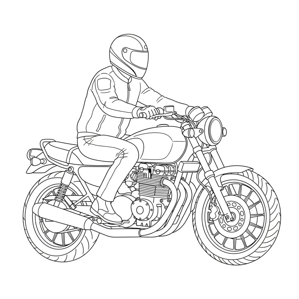 10+ Motorrad Ausmalbilder (Gratis Malvorlage zum Ausdrucken) Ausmalbild mit einem Motorrad samt Fahrer für Kinder als ausdruckbare Vorlage im PDF-Format