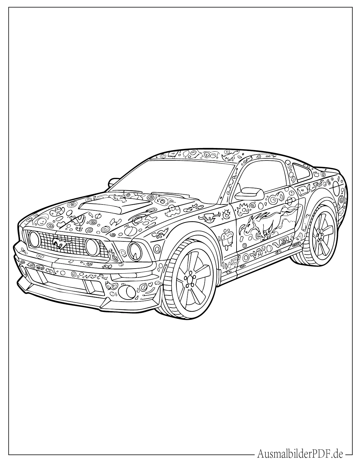 Detailliertes Hot Wheels Mustang Ausmalbild