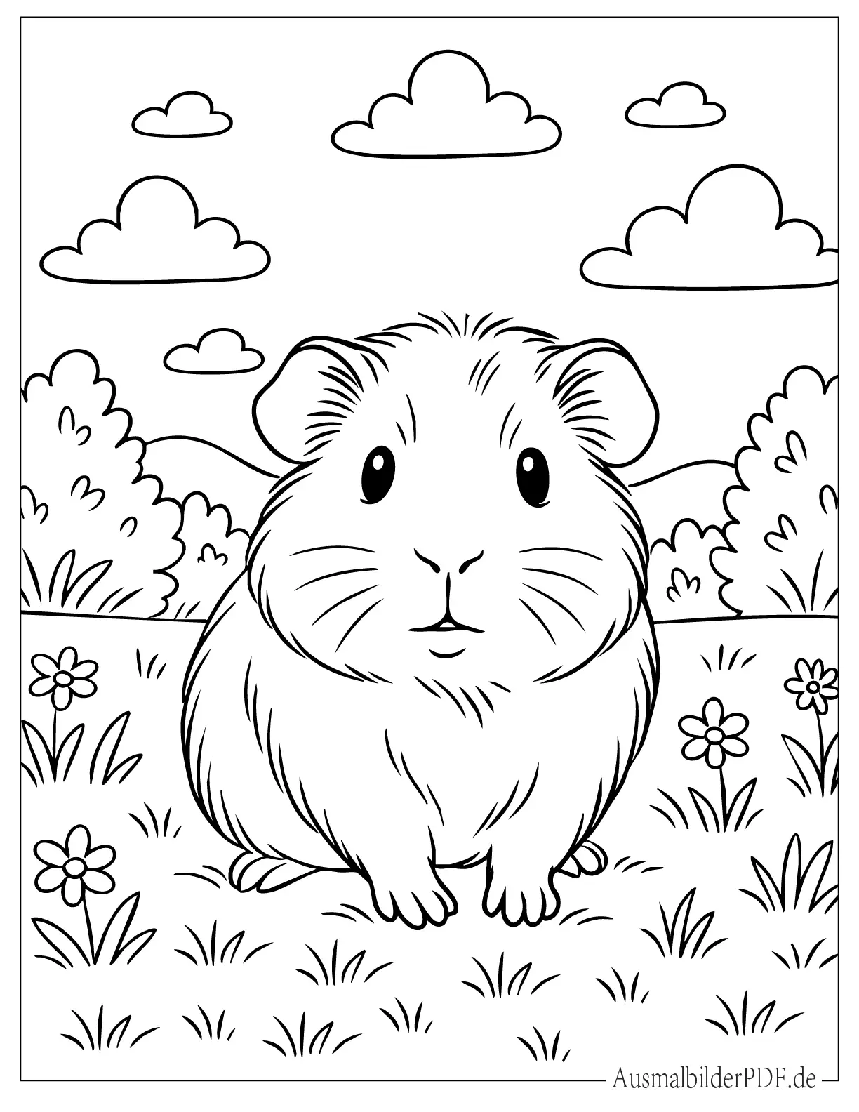 Neugieriges Meerschweinchen sitzt im Garten Ausmalbild