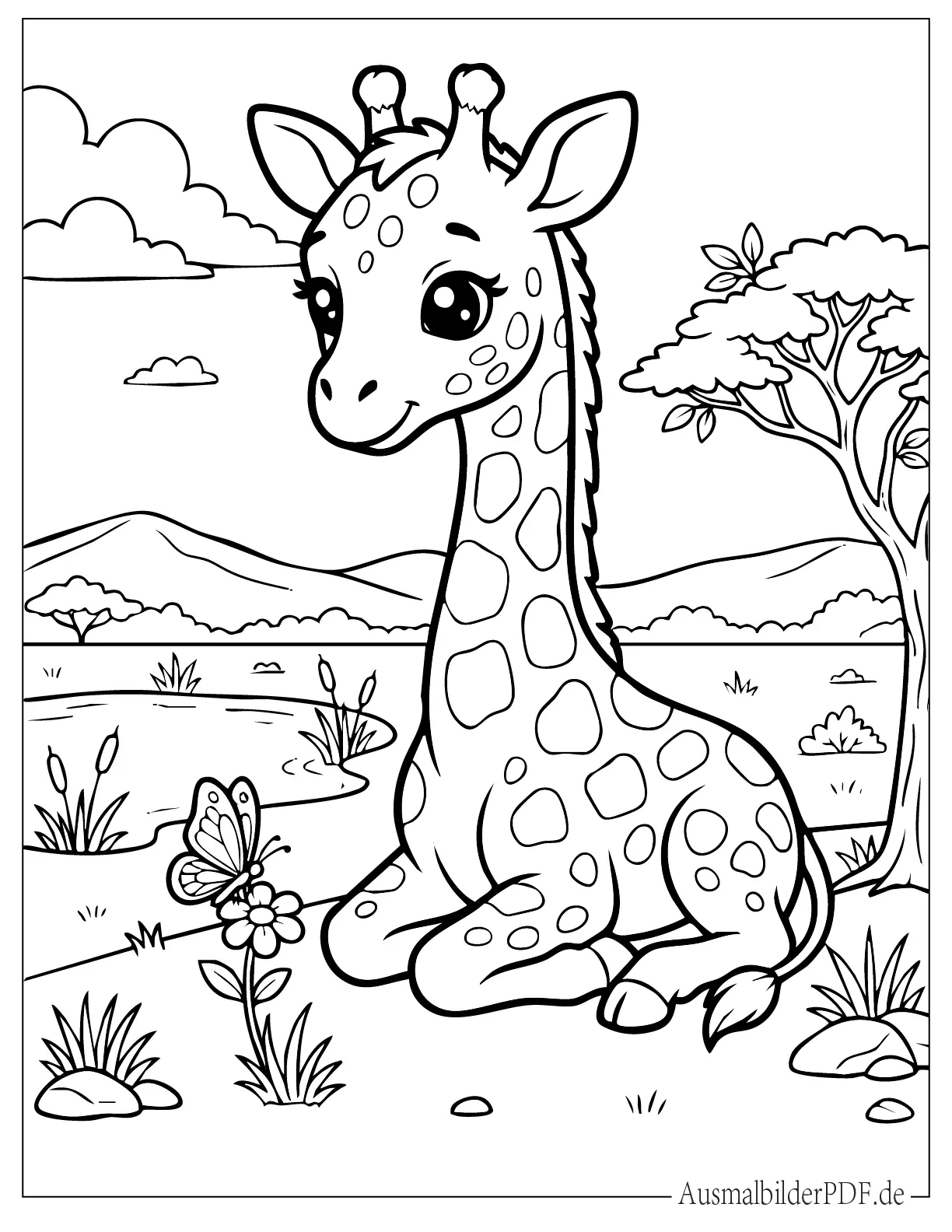 Niedliches Kawaii Baby Giraffe mit langem Hals Malvorlage