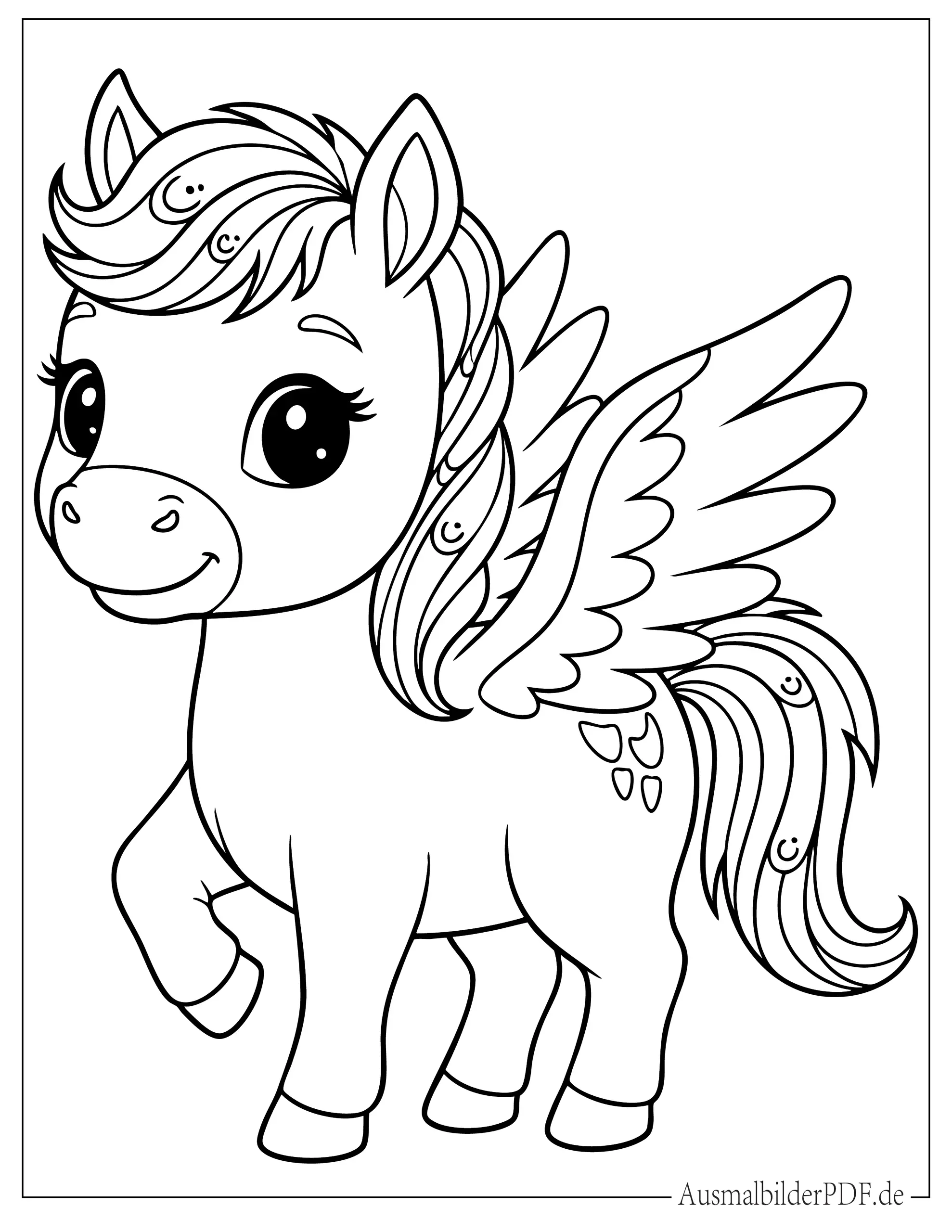 Niedliches Kawaii Baby Pegasus Ausmalbild für Kinder