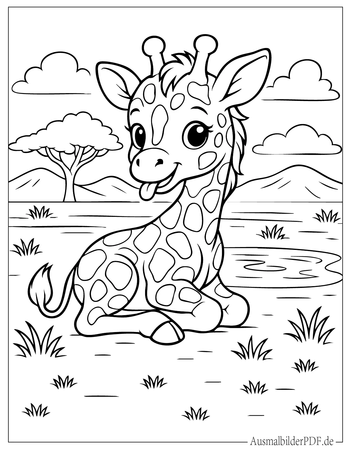 Niedliche kleine Giraffe mit herausgestreckter Zunge Ausdruckbare Malvorlage
