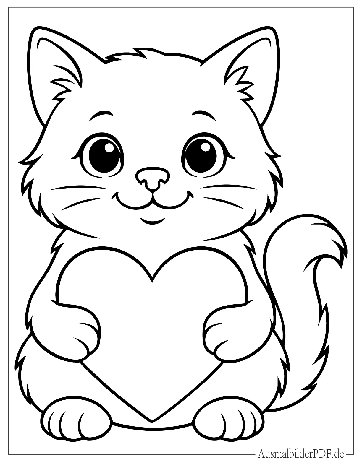 Niedliche Valentinstag Katze hält ein Herz Ausmalbild für Kinder