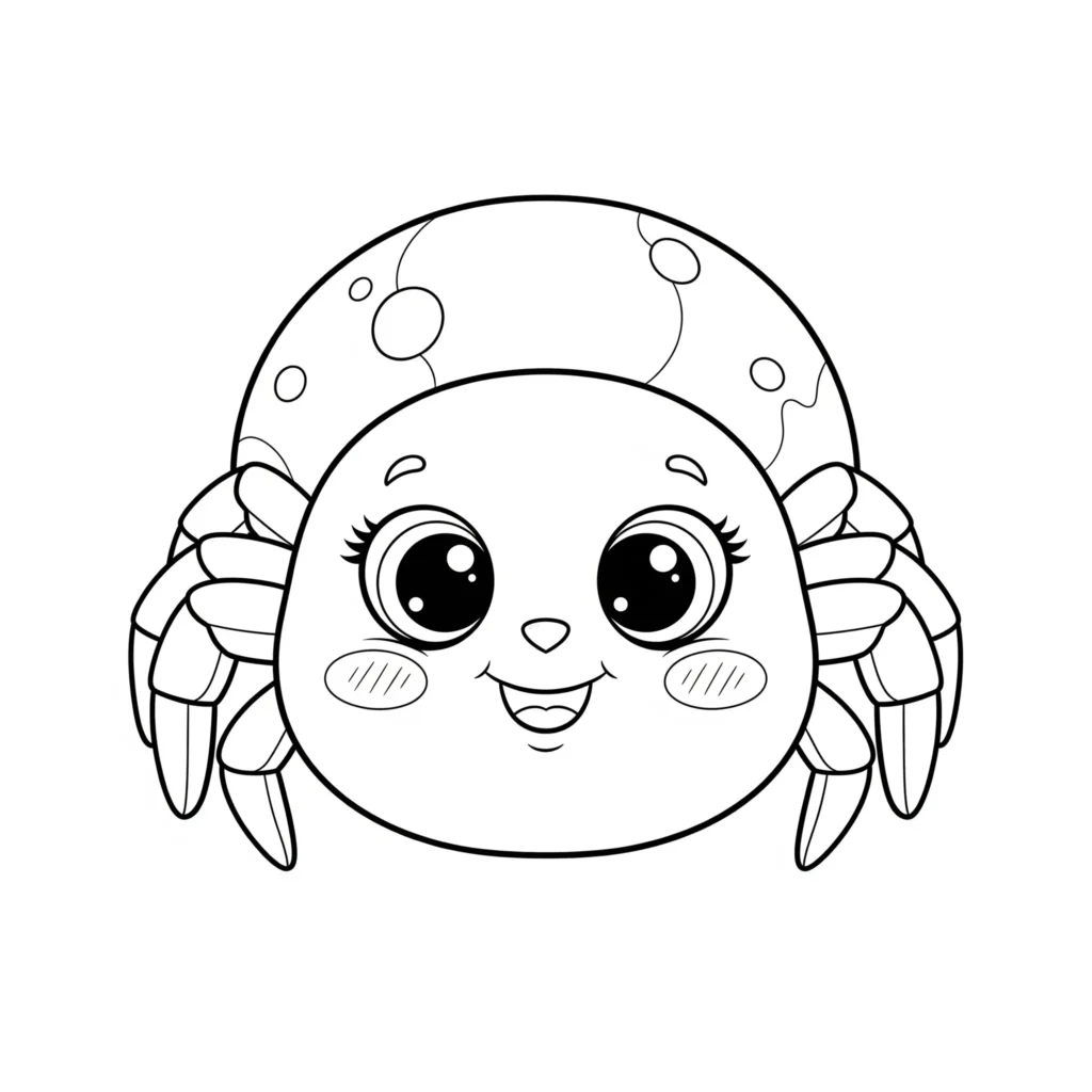 Niedliche Cartoon Spinne mit großen Augen Ausmalbild für Kinder zum Ausdrucken