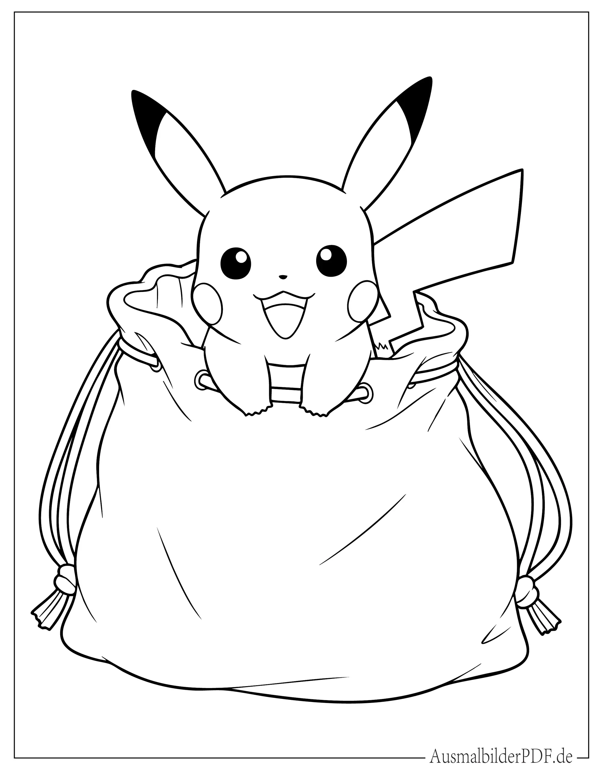 Niedlicher Chibi Pikachu in Tasche Ausdruckbare Ausmalbild