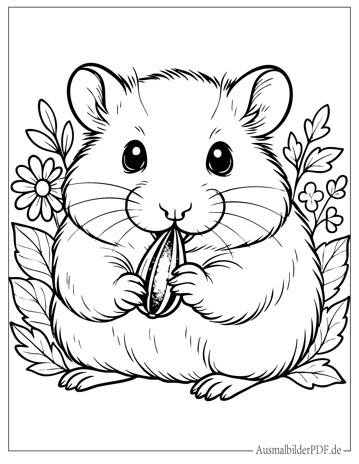 Niedlicher rundlicher Hamster frisst Samen Ausmalbild