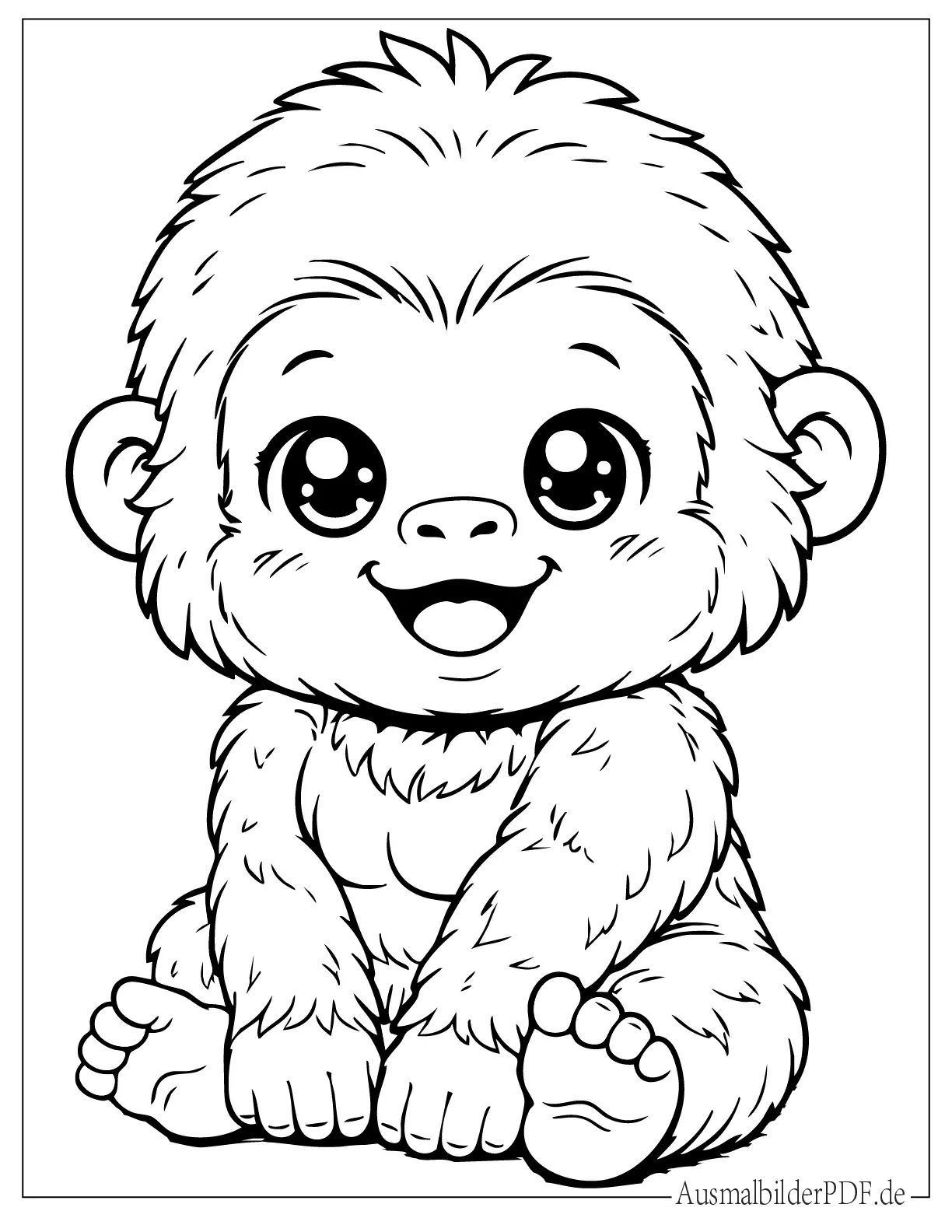 Niedliche Kawaii Baby Gorilla Ausmalbild für Kinder