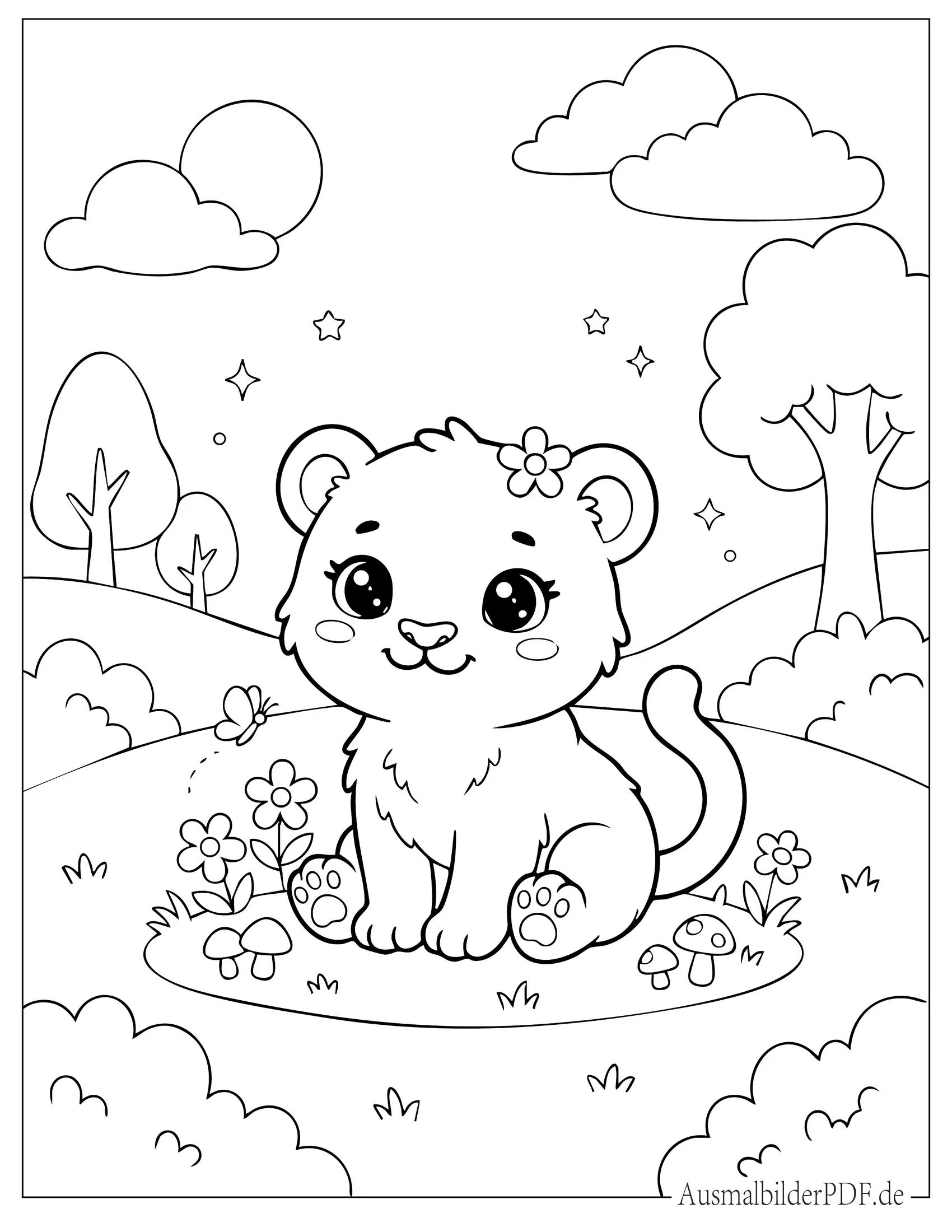 Niedliches Kawaii Pantherbaby Ausmalbild zum Ausdrucken