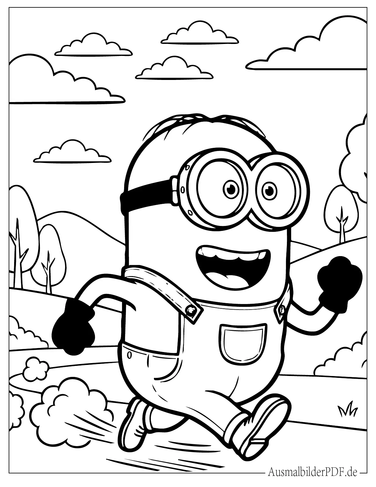 Niedlicher Minion rennt in voller Geschwindigkeit Malvorlage