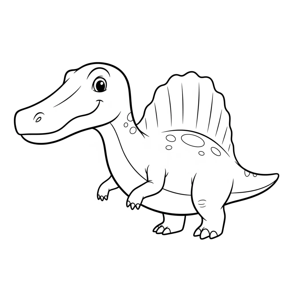 Einfaches spinosaurus ausmalbild mit süßem dinosaurier umriss als spinosaurus malvorlage für kinder zum ausdrucken und ausmalen