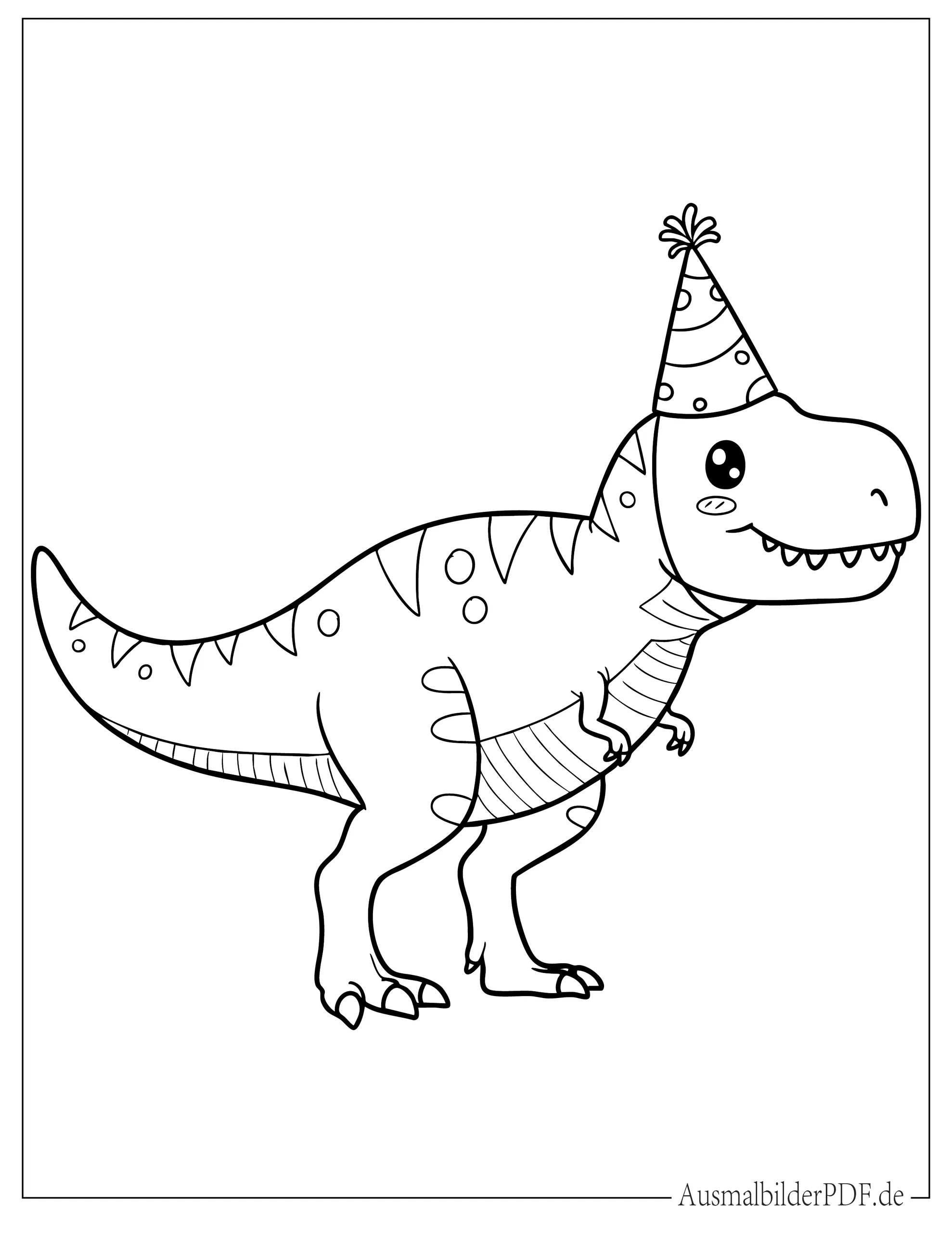 Niedlicher T-Rex mit Partyhut Malvorlage für kleine Kinder