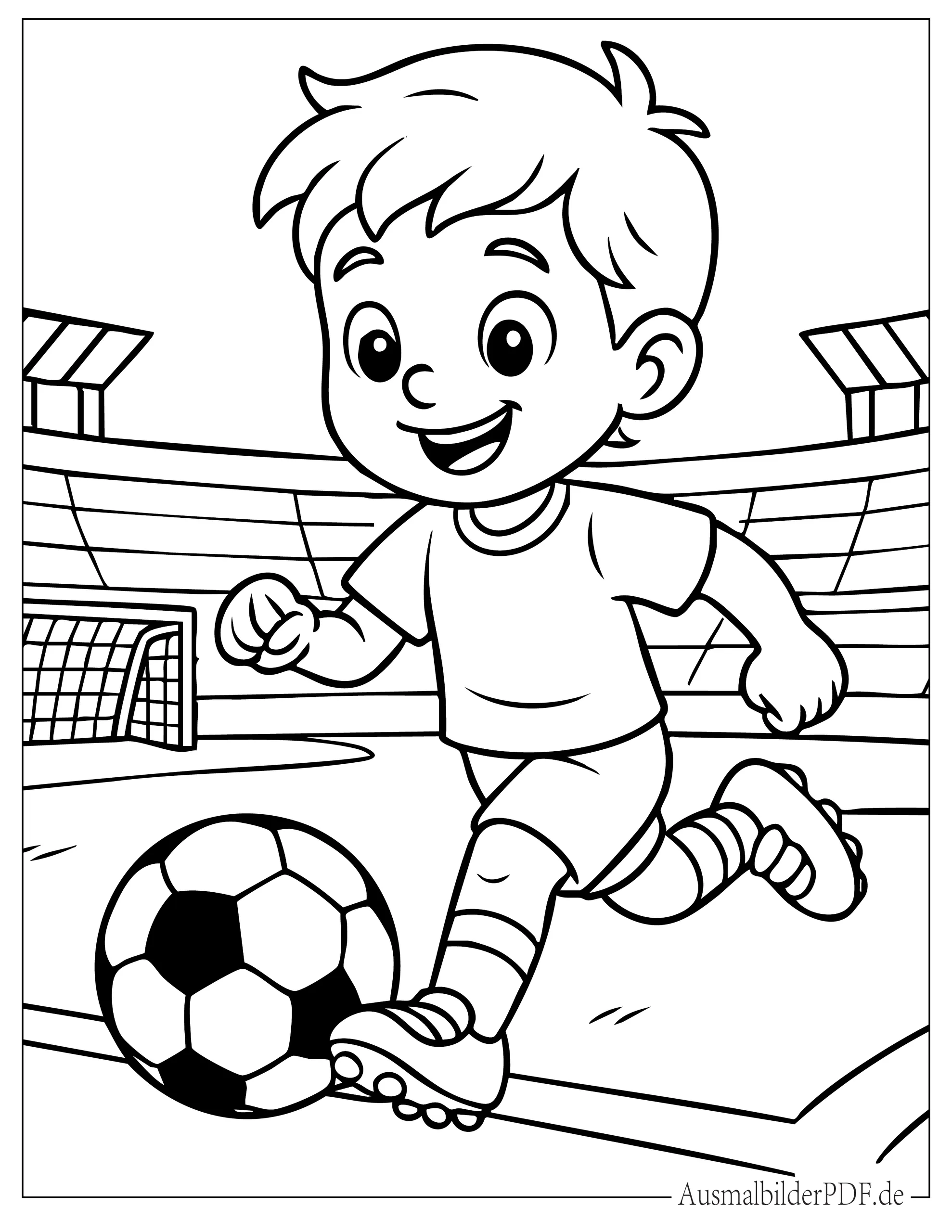 Niedliches kleines Kind spielt mit Fussball Ausmalvorlage