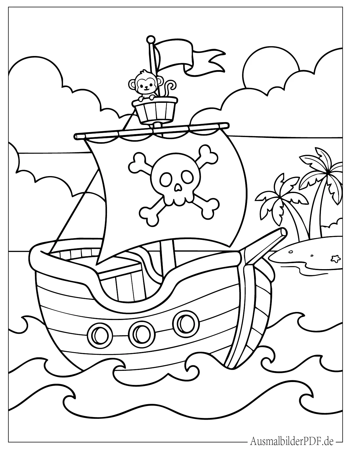 Niedliches einfaches Piratenschiff für Kinder zum Ausmalen