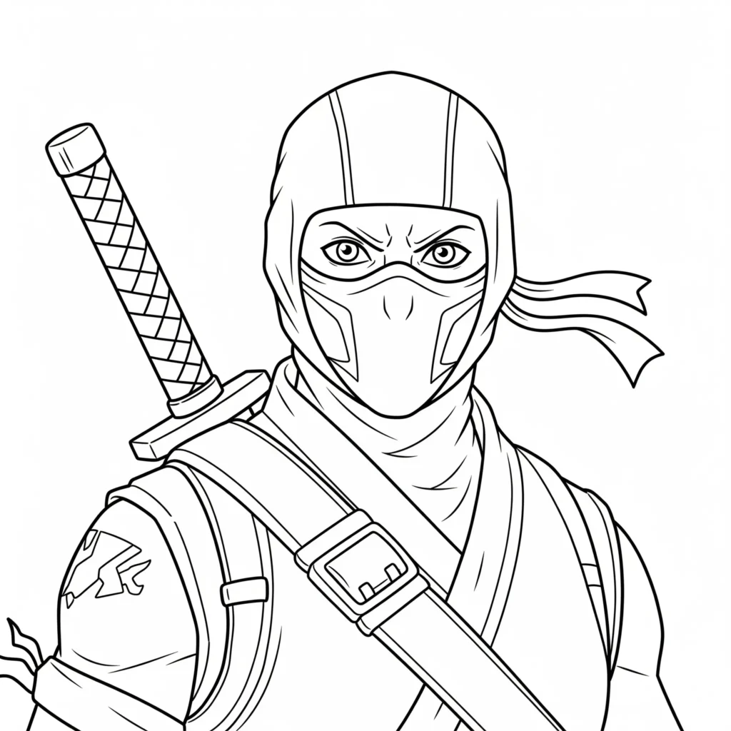Legendärer Fortnite Ninja Skin als cooles Ausmalbild – perfekt zum gratis Ausdrucken und Ausmalen für Fans
