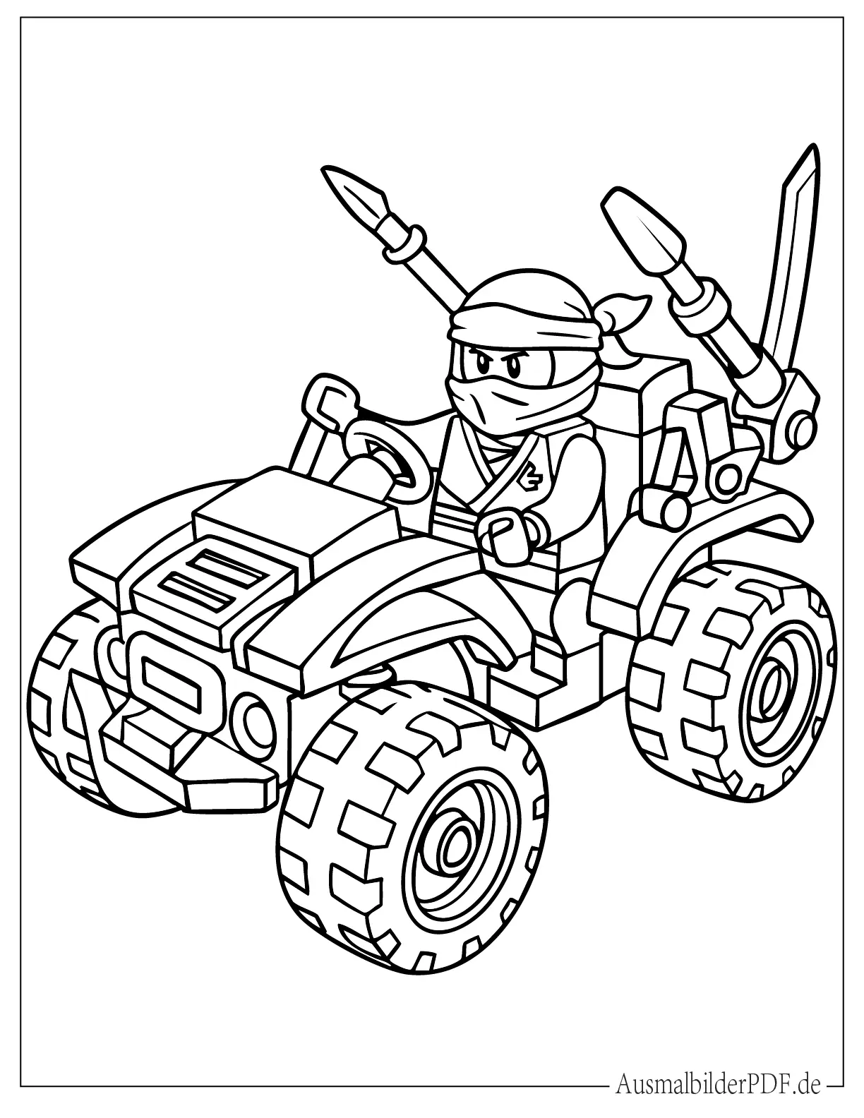 Lego Ninjago Ninja fährt Fahrzeug Ausmalbild