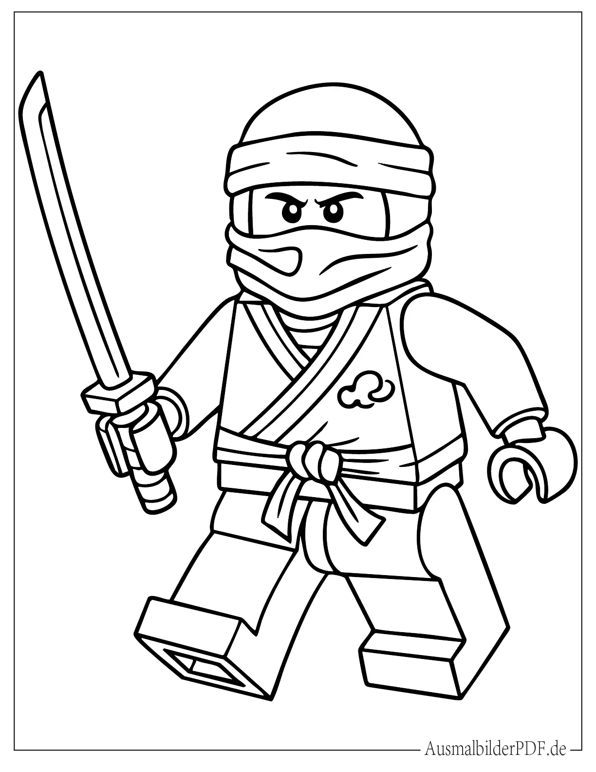 Lego Ninjago Ninja bereit zum Kämpfen mit Schwert zum Ausmalen