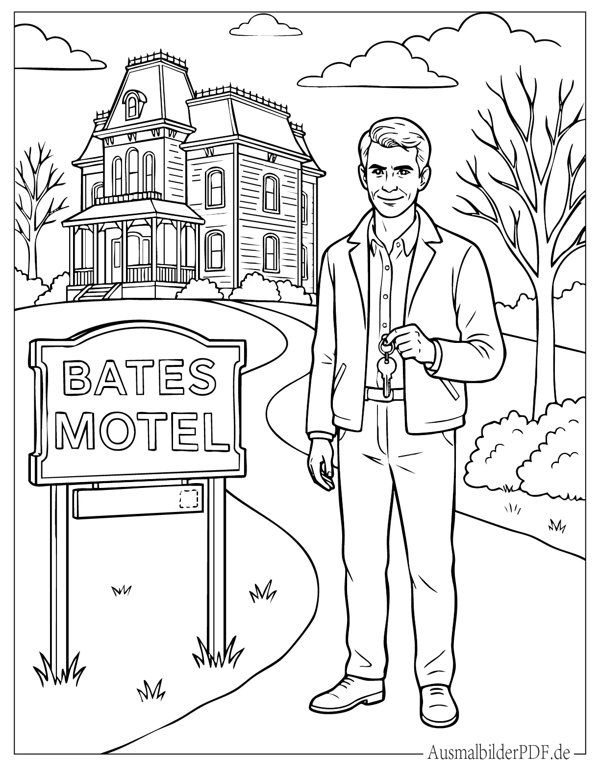 Norman Bates Horror Charakter zum Ausmalen
