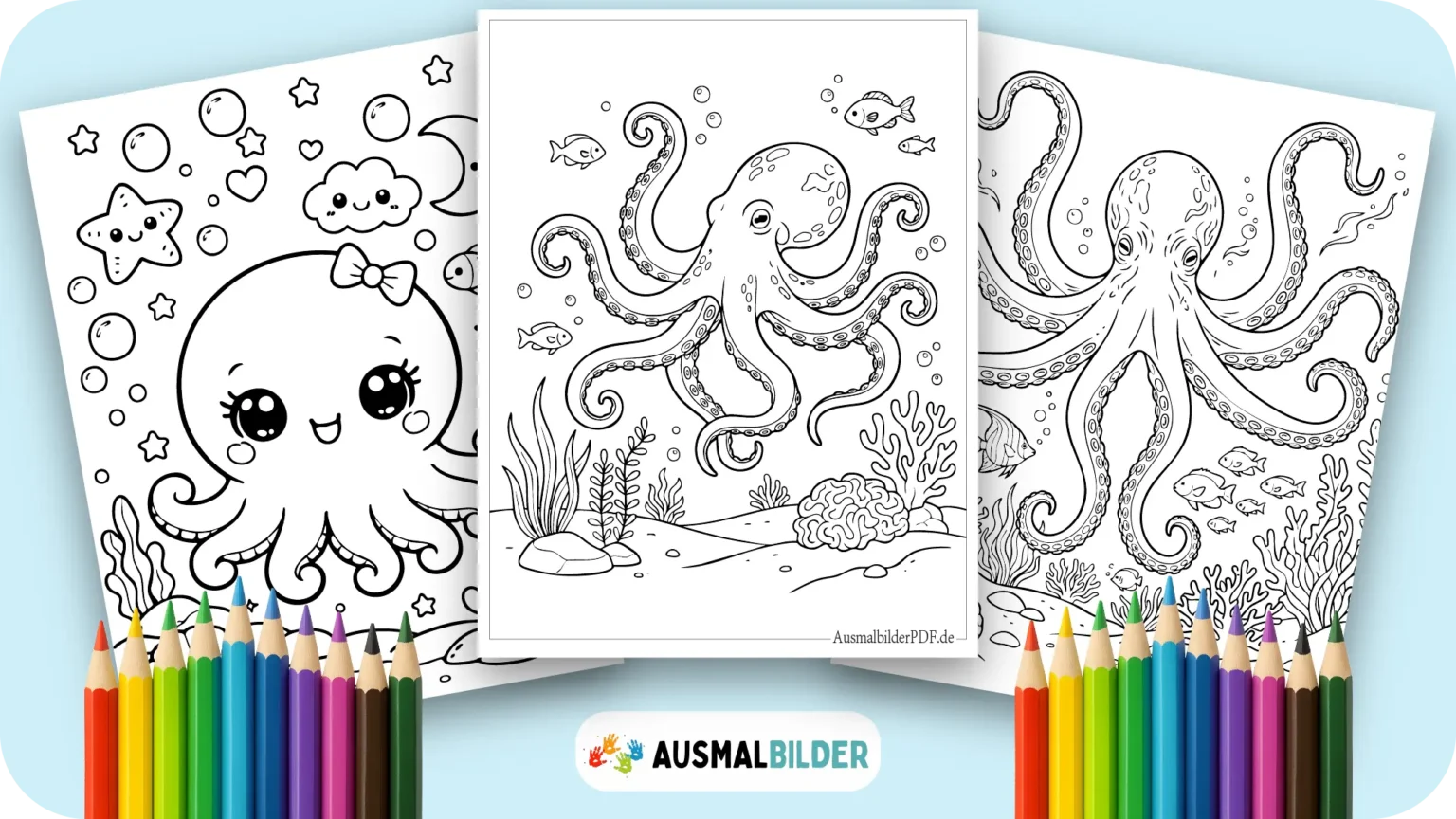 Oktopus Ausmalbilder kostenlose Vorlagen zum Ausdrucken für Kinder jeden Alters