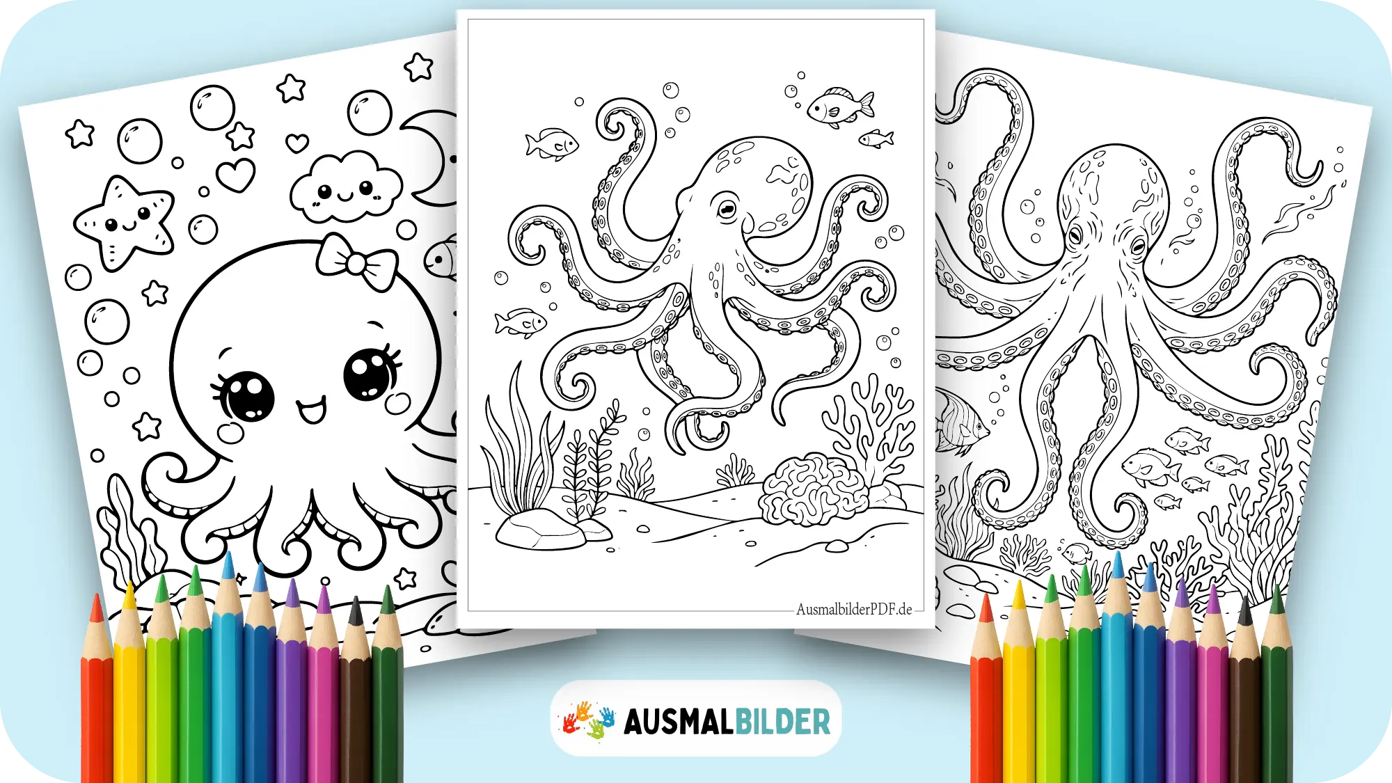 Oktopus Ausmalbilder kostenlose Vorlagen zum Ausdrucken für Kinder jeden Alters