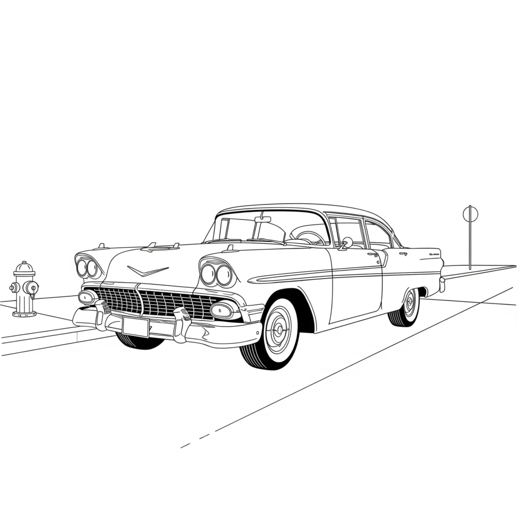 Oldtimer Ausmalbilder (Kostenlos Malvorlage zum Ausdrucken) Oldtimer Ausmalbild mit einem klassischen Fahrzeug aus früheren Zeiten zum Ausmalen für Kinder und Auto Liebhaber