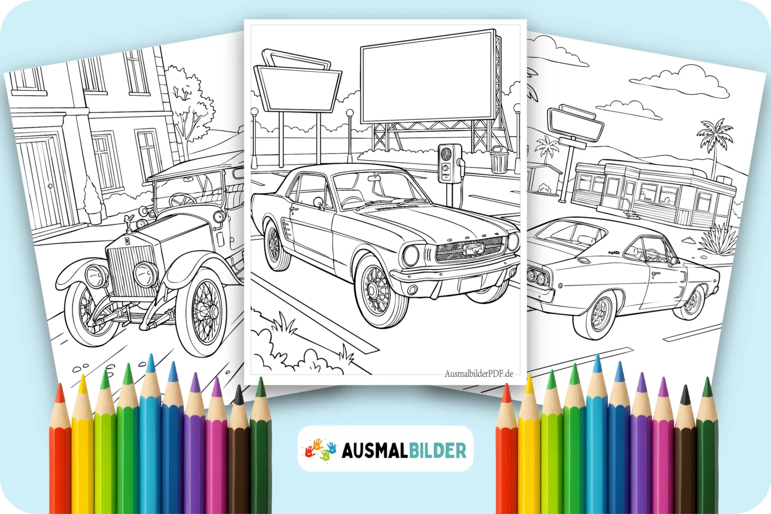 Klassische Oldtimer Ausmalbilder für kleine Auto Liebhaber zum Drucken