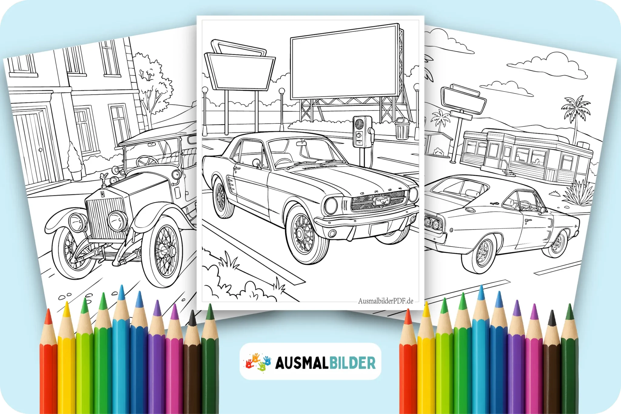 Klassische Oldtimer Ausmalbilder für kleine Auto Liebhaber zum Drucken