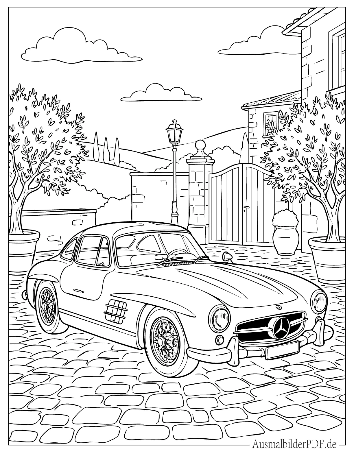 Realistischer Mercedes Benz 300 SL Oldtimer Malvorlage
