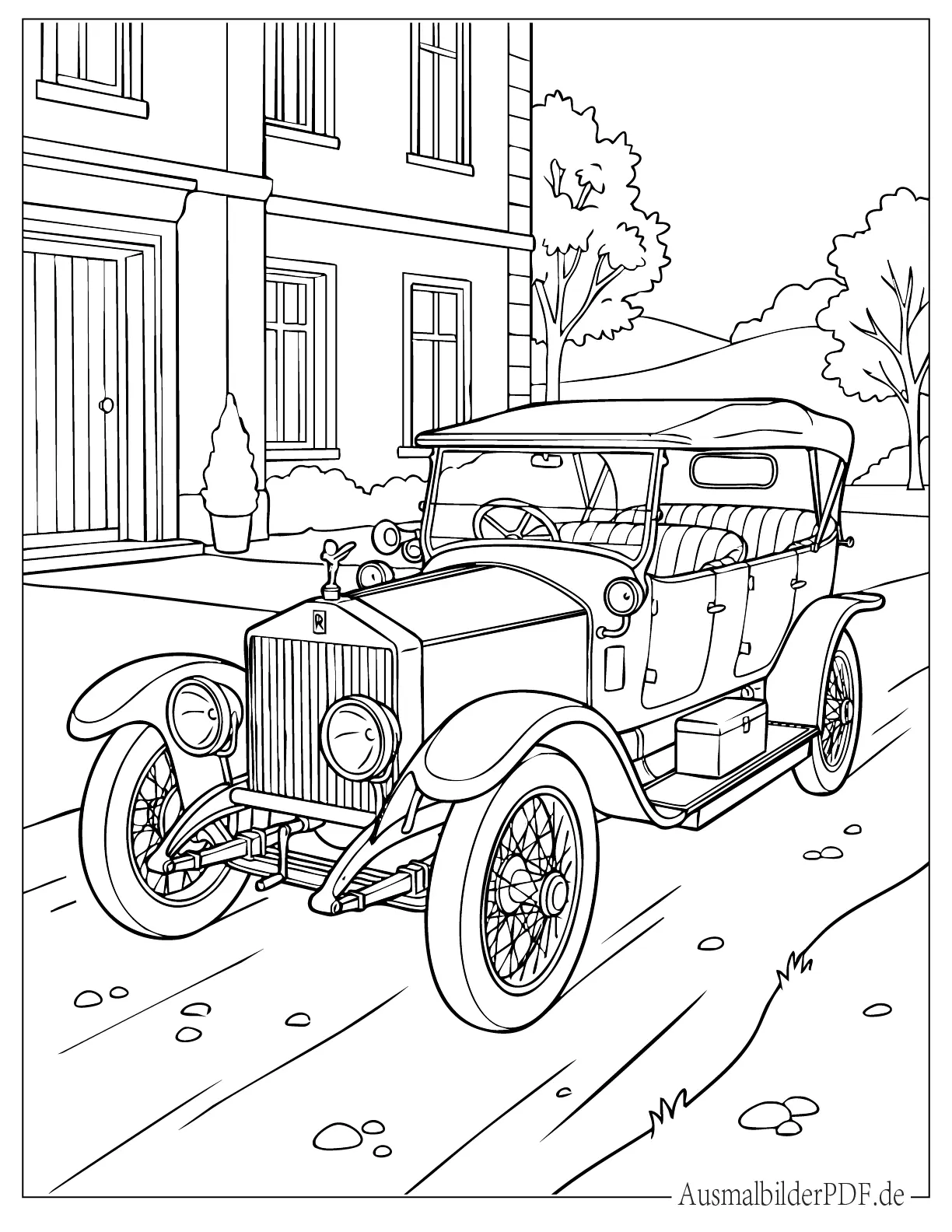 Rolls Royce Silver Ghost Oldtimer Ausmalbild zum Ausdrucken