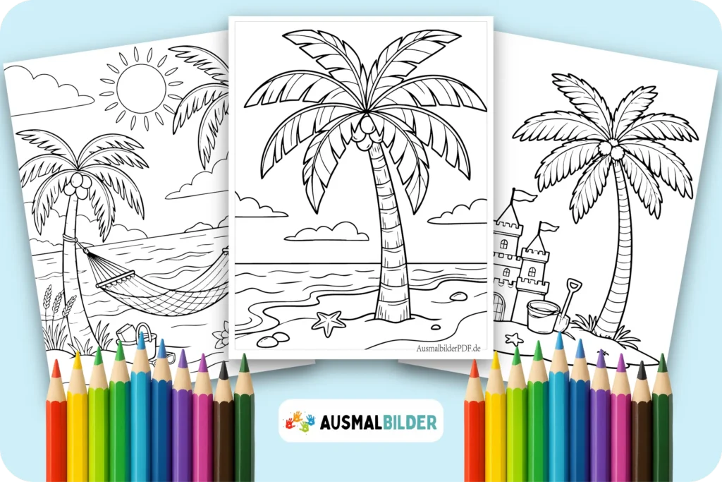 Palmen Ausmalbilder zum kostenlosen Ausdrucken für kleine Sommerfans