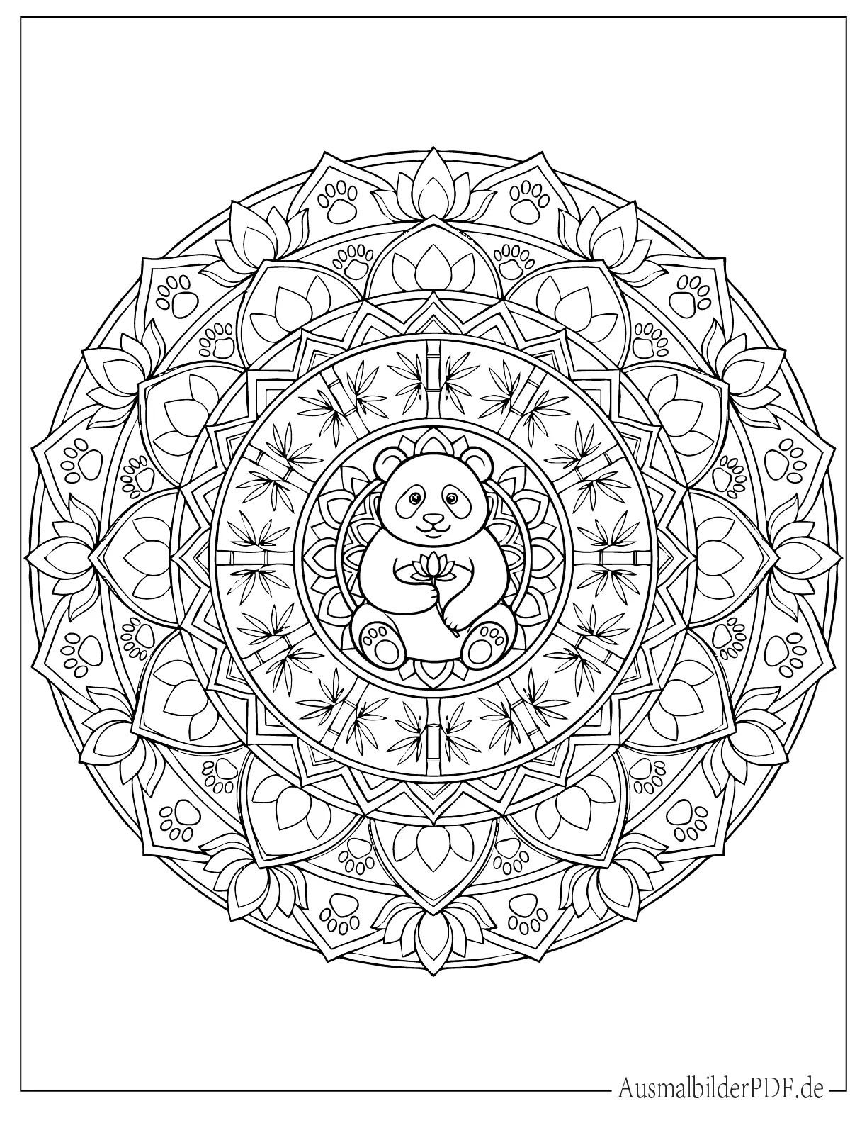 Panda im Blumen Mandala Malvorlage für Erwachsene