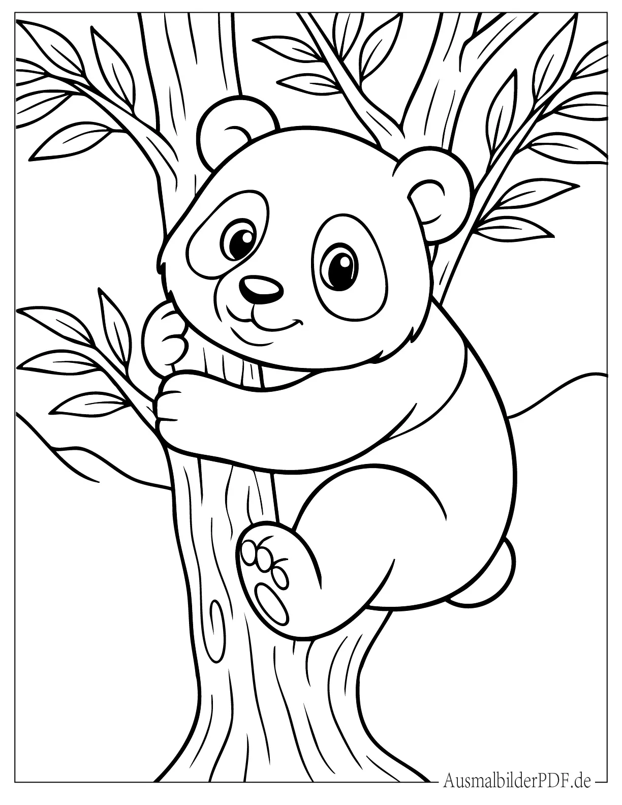 Niedlicher Panda klettert auf Baum Malvorlage