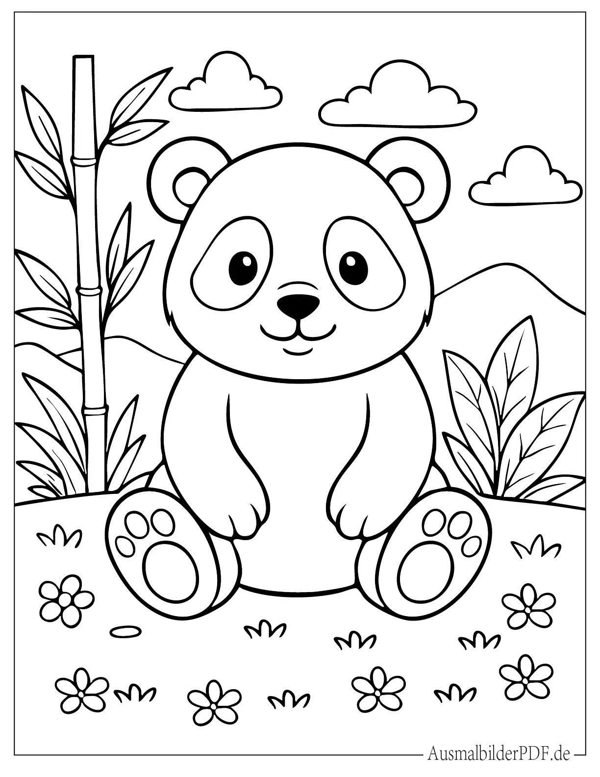 Pandabär sitzt in der Wildnis Malvorlage für Kinder