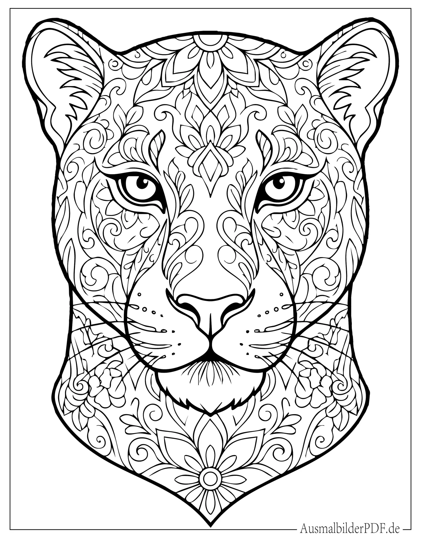 Panther Kopf Mandala Ausmalbild zum Ausdrucken