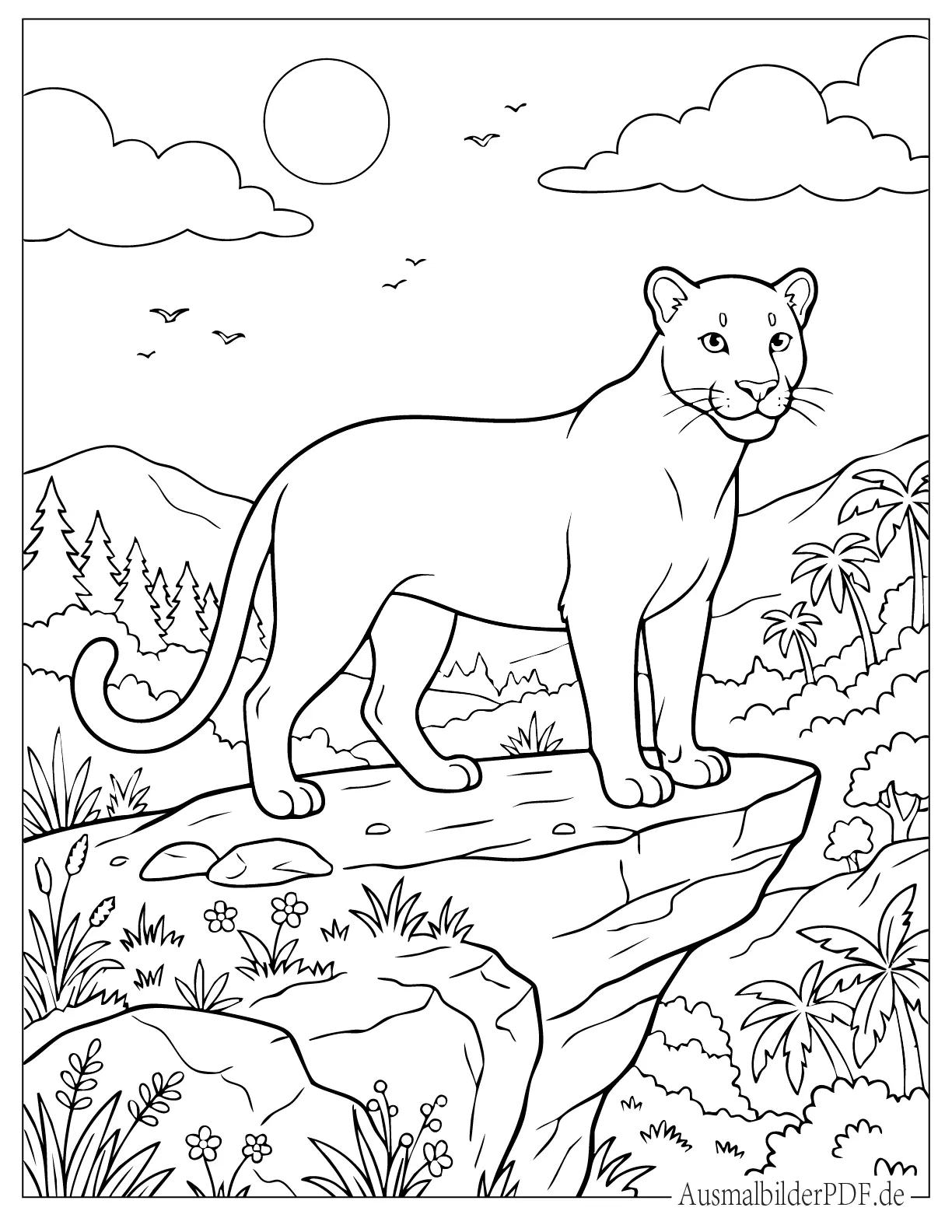 Panther steht auf einem Felsvorsprung Malvorlage
