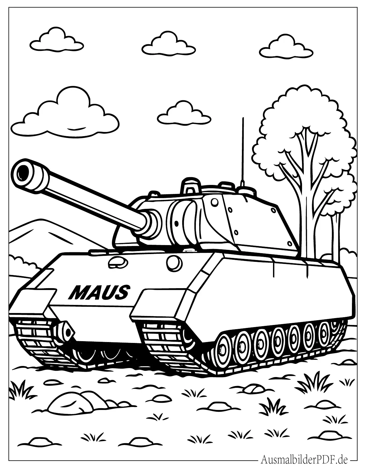 14 Panzer Ausmalbilder (Gratis Vorlagen zum Ausdrucken) Maus Panzer auf dem Feld Druckvorlage