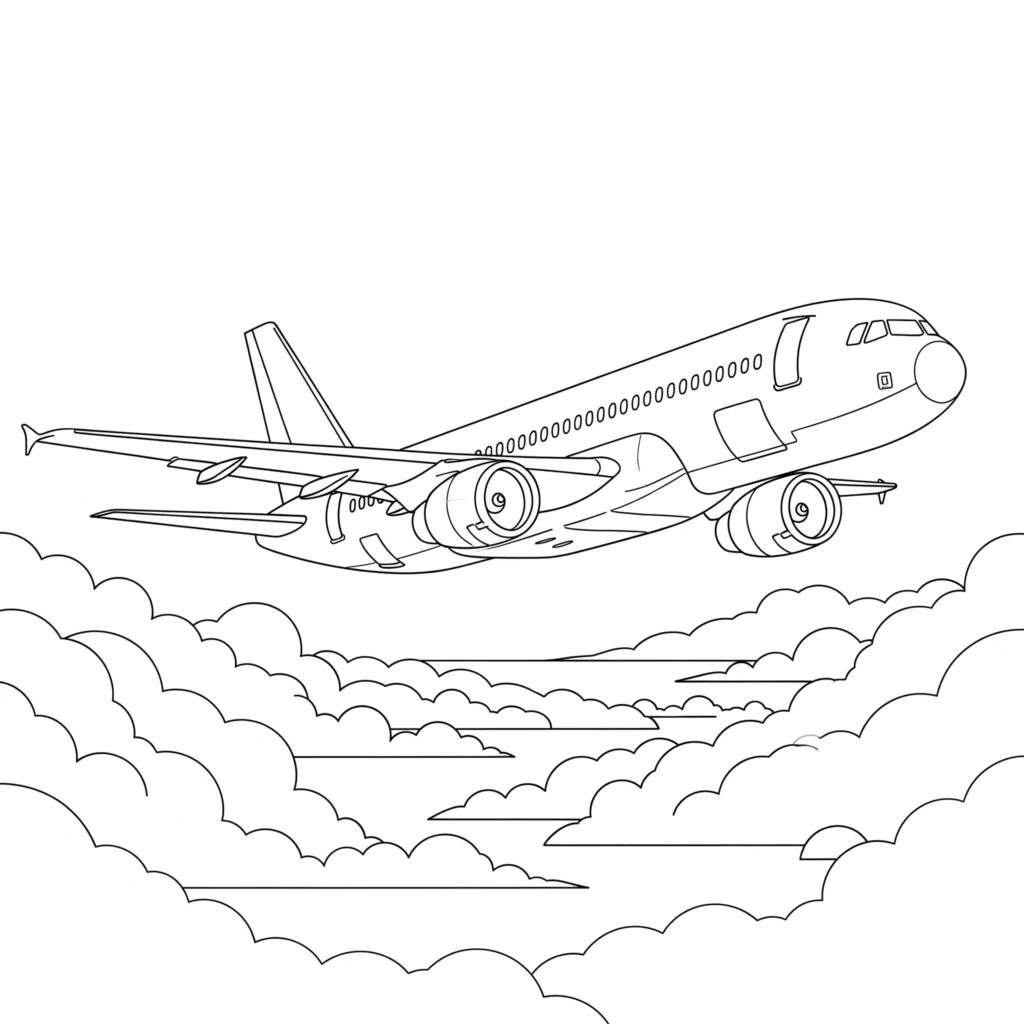 Flugzeug Ausmalbilder (Gratis Malvorlage zum Ausdrucken) flugzeug malvorlage kinder passagierflugzeug im himmel zum ausdrucken und ausmalen