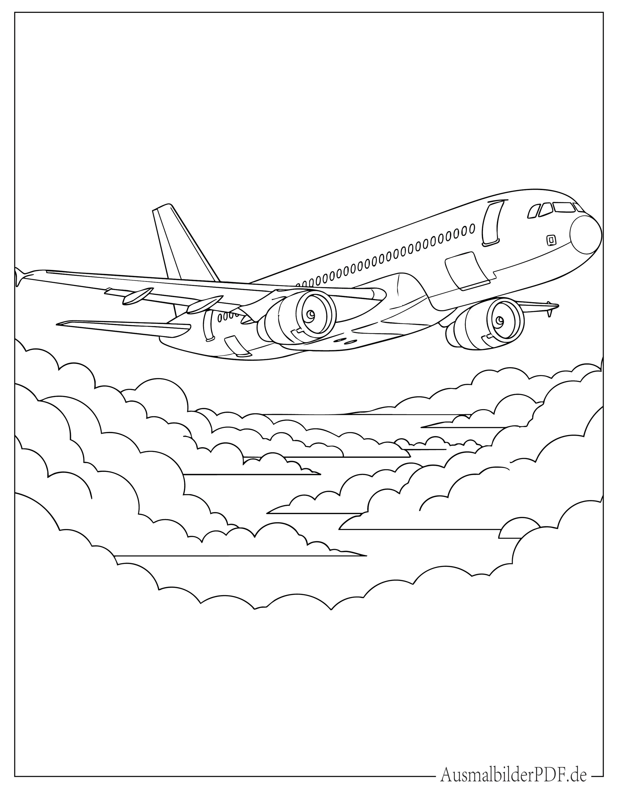 Passagierflugzeug fliegt am Himmel Malvorlage