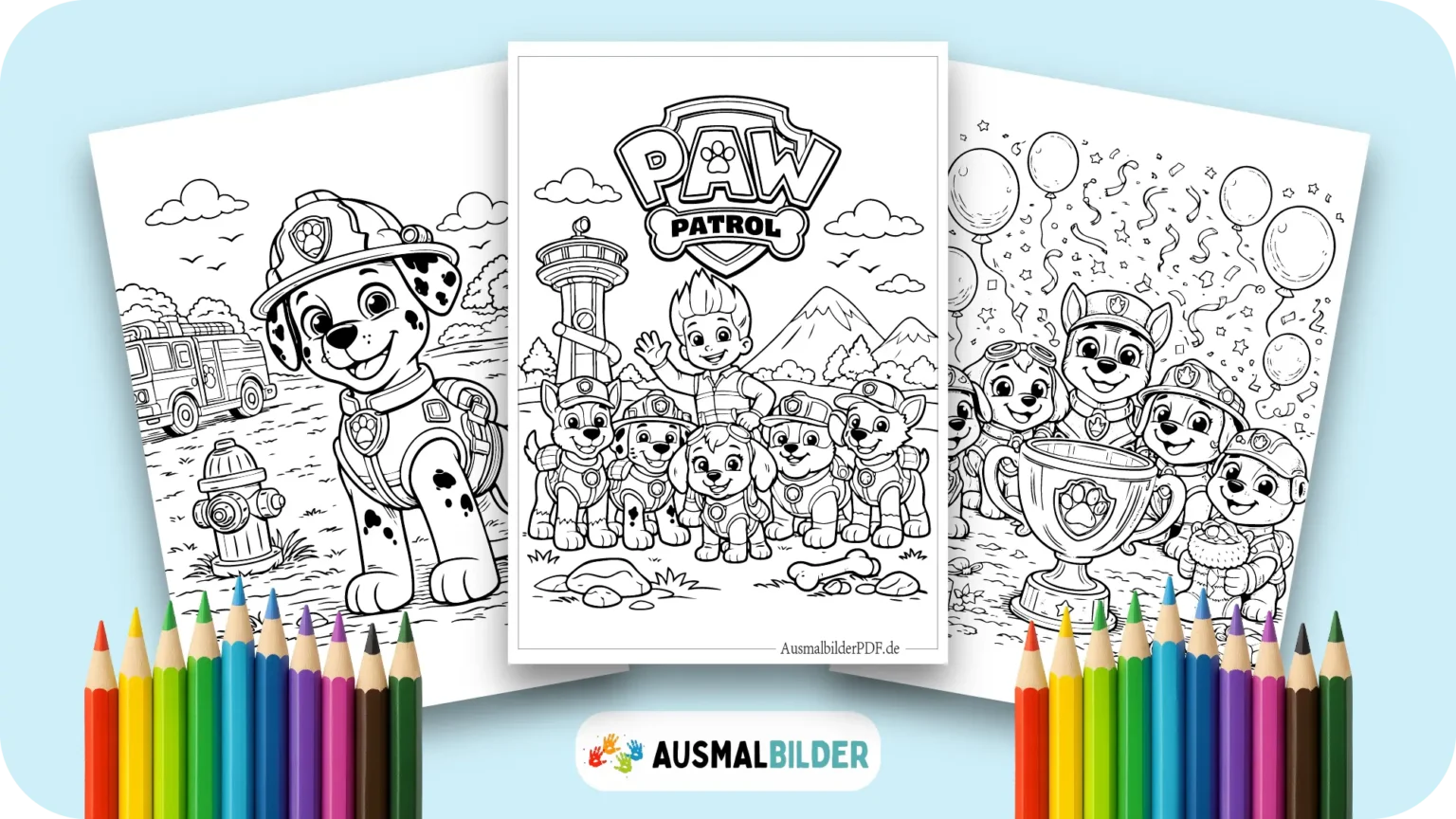 Paw Patrol Ausmalbilder kostenlose Vorlagen zum Ausdrucken für Kinder jeden Alters
