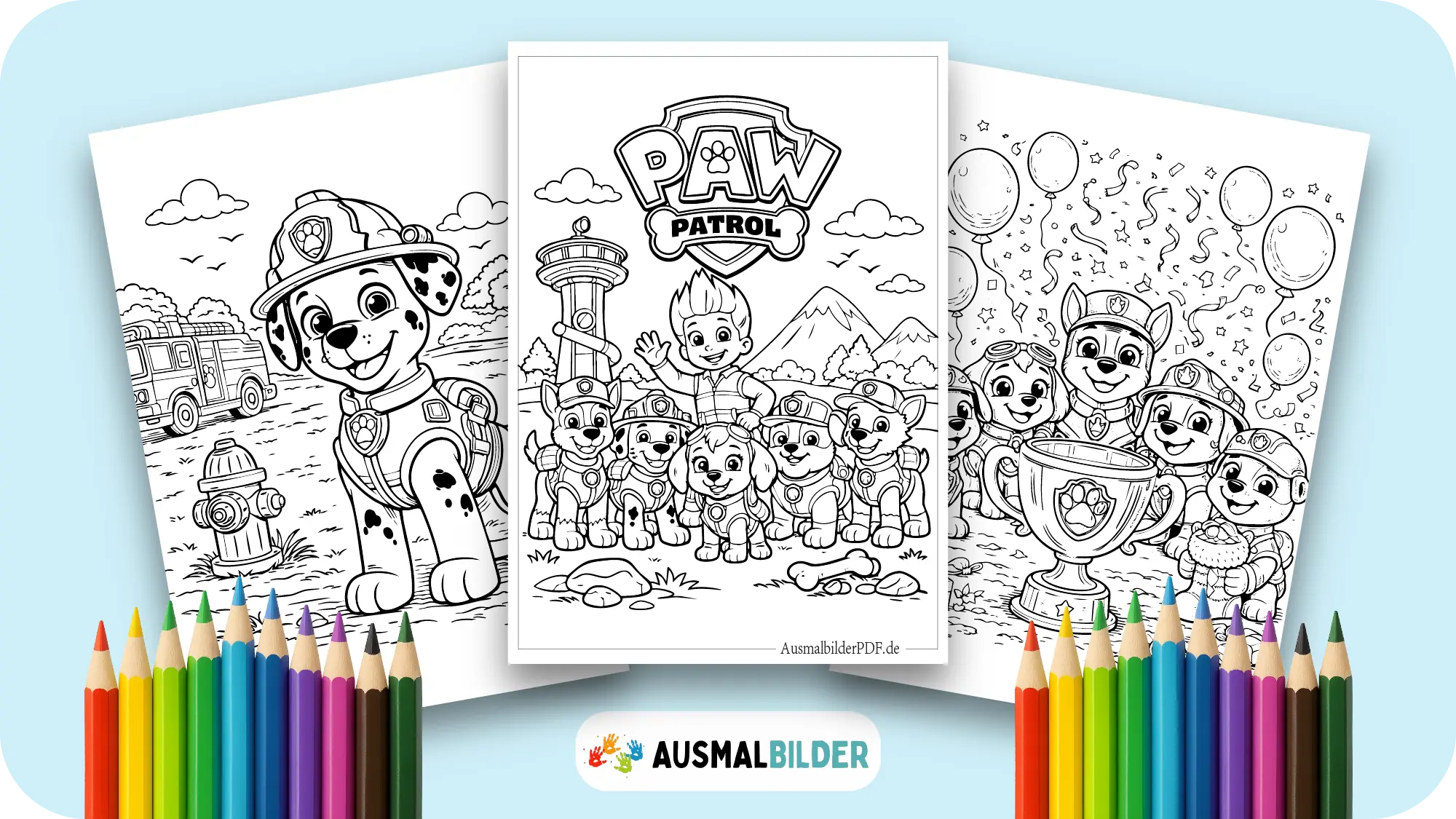 Paw Patrol Ausmalbilder kostenlose Vorlagen zum Ausdrucken für Kinder jeden Alters