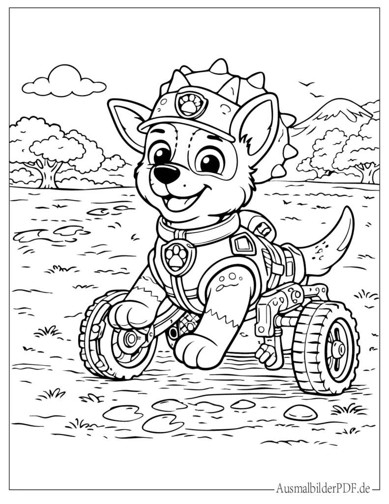 Malvorlage zeigt Rex im Rollstuhl, kreative ausmalvorlage für Kinder zum Ausdrucken und Ausmalen