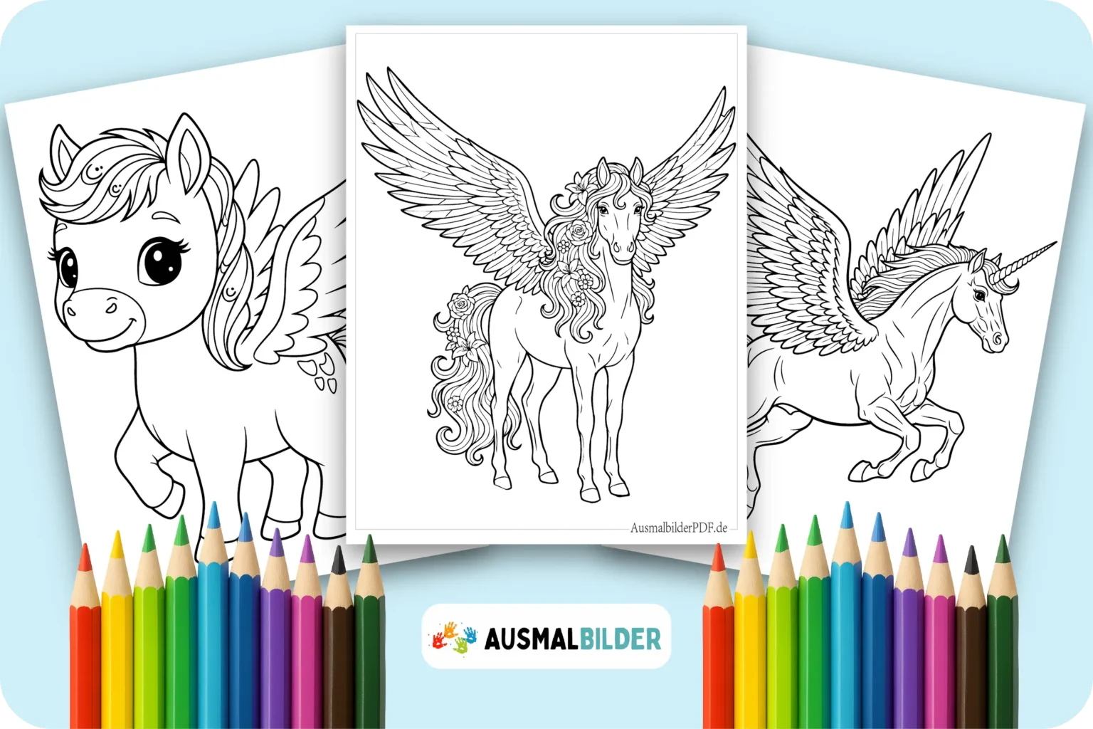 Pegasus Ausmalbilder kostenlose zum Ausdrucken für Kinder und Erwachsene