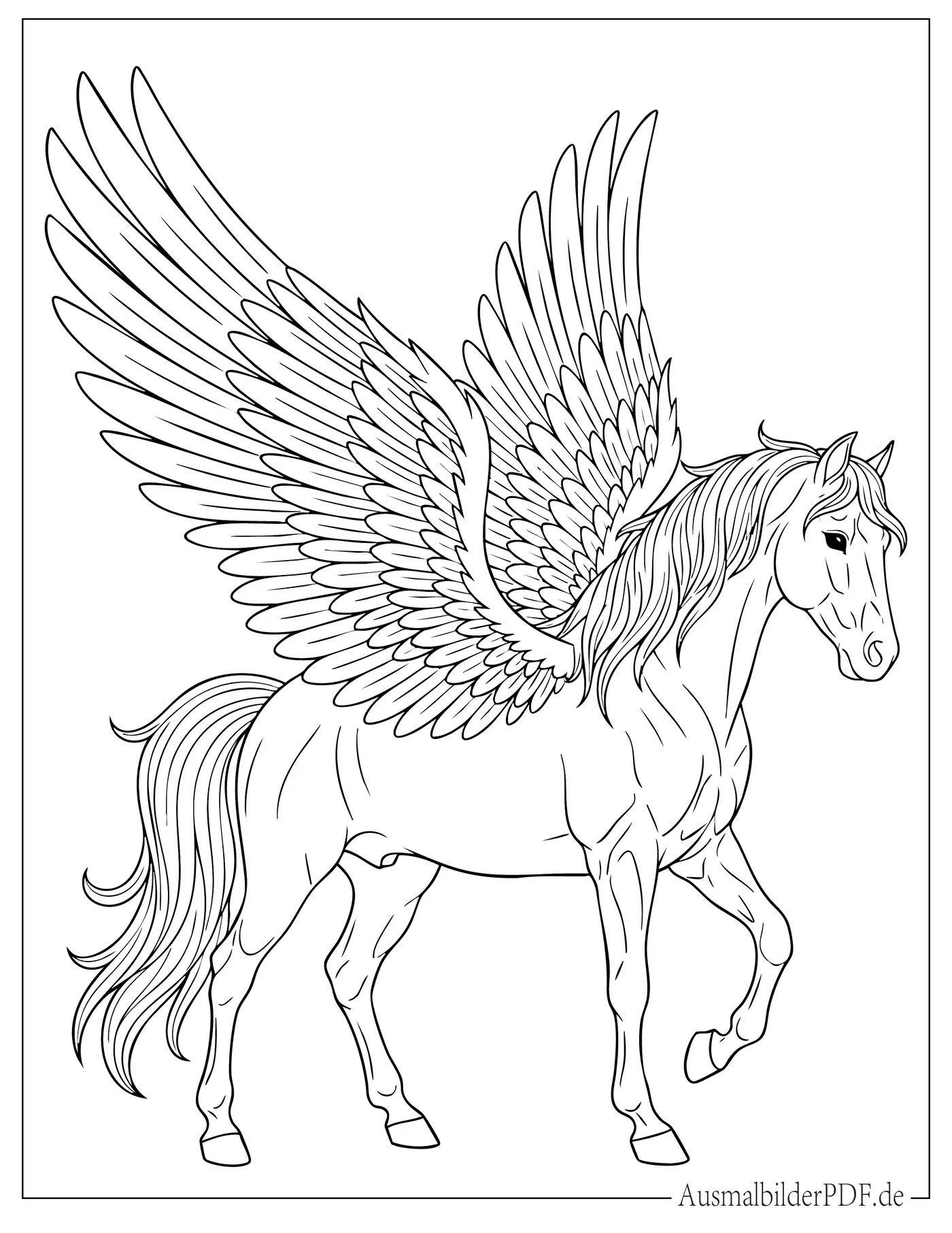Märchen Pegasus mit großen Flügeln Malvorlage