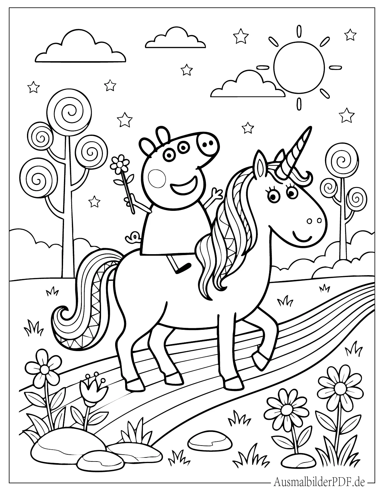 Peppa Wutz und Einhorn Ausmalbild