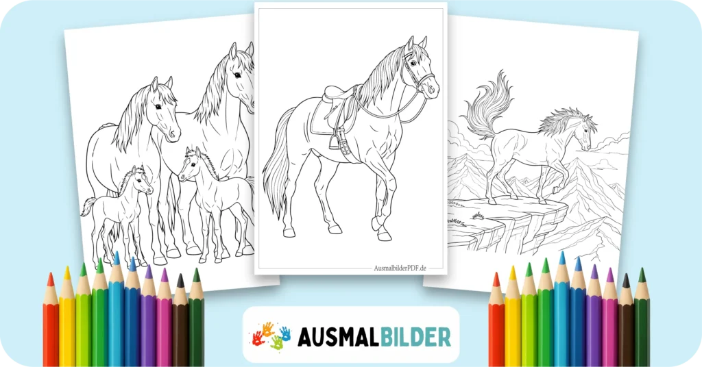 Pferde Ausmalbilder kostenlose Malvorlagen zum Ausdrucken für Kinder und Erwachsene