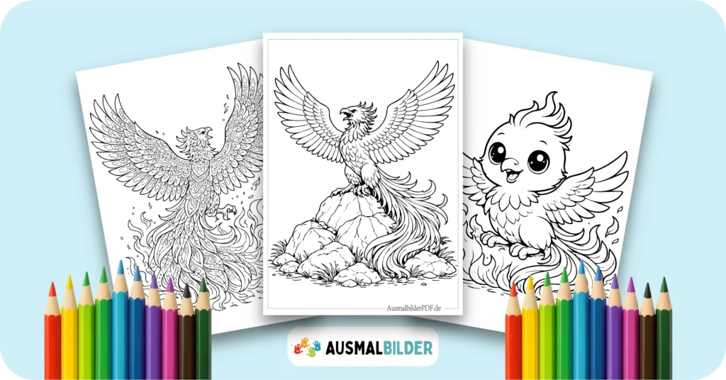 Phönix Ausmalbilder kostenlose Vorlagen zum Ausdrucken für Kinder jeden Alters