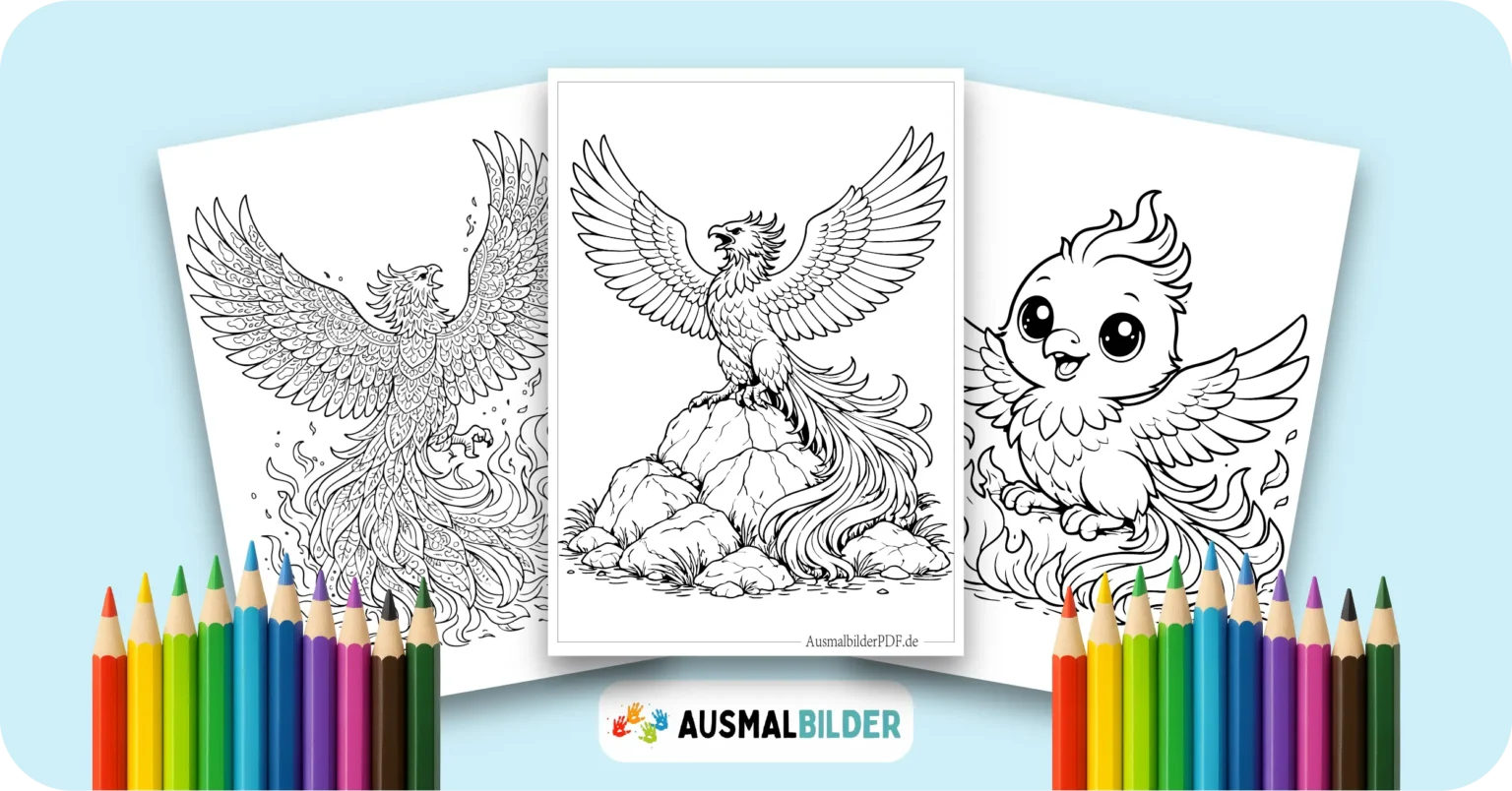 Phönix Ausmalbilder kostenlose Vorlagen zum Ausdrucken für Kinder jeden Alters