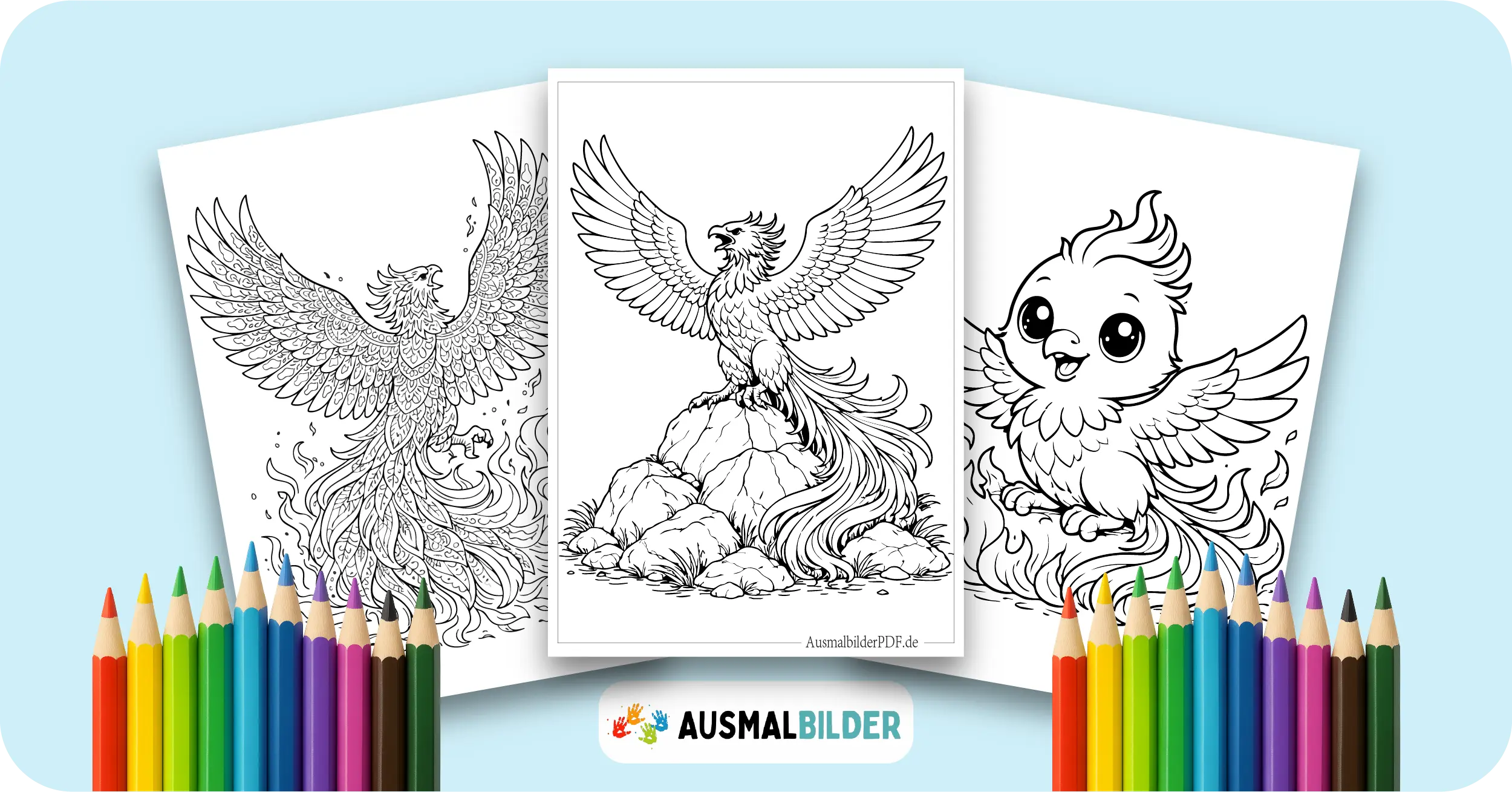 Phönix Ausmalbilder kostenlose Vorlagen zum Ausdrucken für Kinder jeden Alters