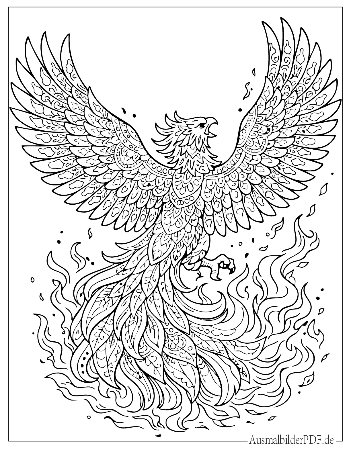 Phönix Ausmalbilder (Gratis zum Ausdrucken und Ausmalen) Detailliertes Phönix Mandala Malvorlage für Erwachsene